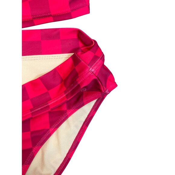 Albion Gingham Olivia Pink Bikini Set Size Medium with Small Top Cheeky Crop - Picture 4 of 6